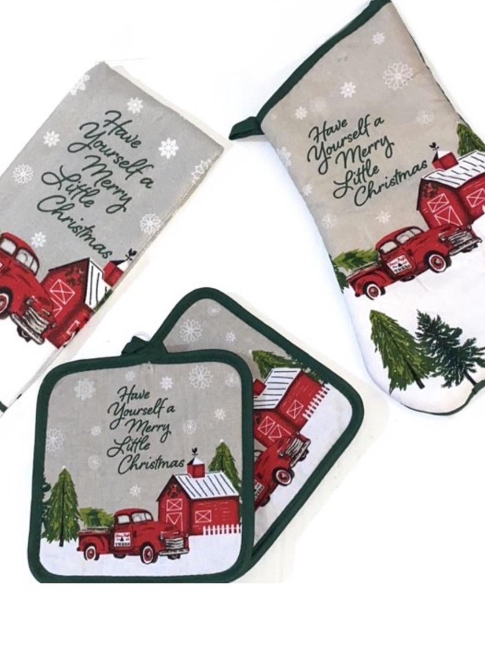 Home Collection Red Green Christmas Truck Kitchen Linen Set